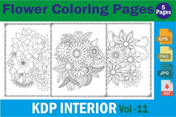 Download Floral Coloring Pages KDP ( Vol - 11 ) - Premium Bundle