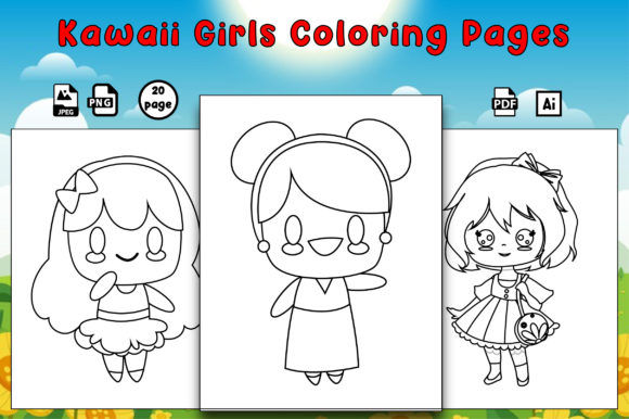 Download Kawaii Girls Coloring Book Page for Kids - Kawaii Collection