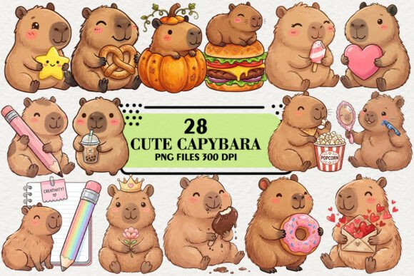 Download Kawaii Capybara Daily Clipart Bundle - Kawaii Collection