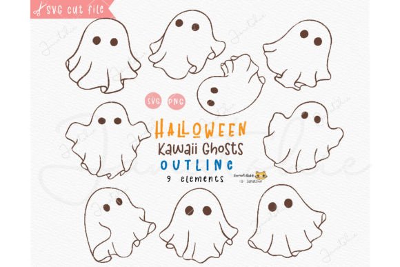 Download Playful Kawaii Halloween Ghost Outline a - Kawaii Collection